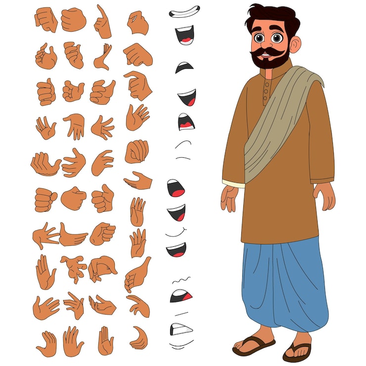 Vector personaje de dibujos animados de un granjero indio