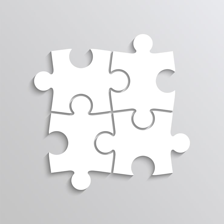 Vector piezas de rompecabezas cuadrícula de rompecabezas con 4 elementos diseño de juego de mosaico de pensamiento