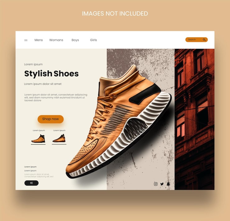 Vector plantilla de diseño de sitio web de zapatos