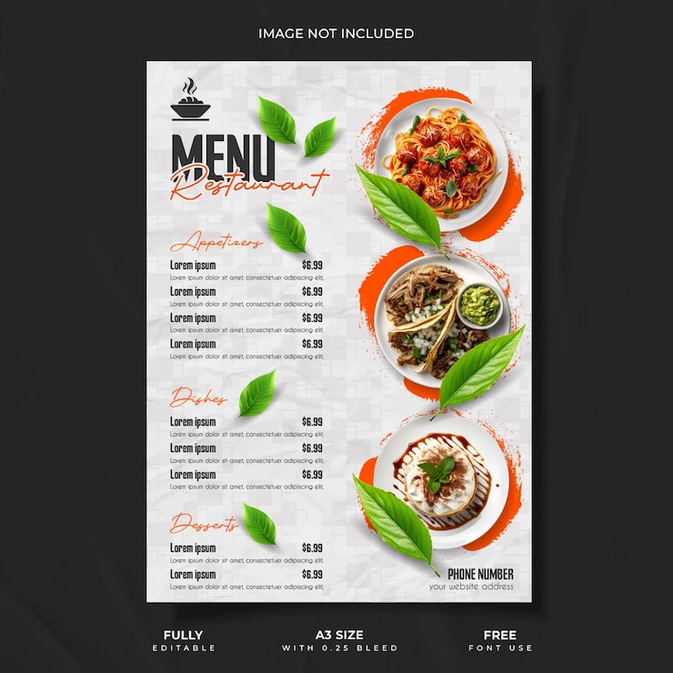 Vector plantilla de menú de comida deliciosa