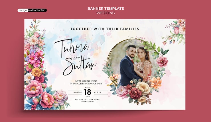 Vector plantilla de pancarta de invitación para la boda