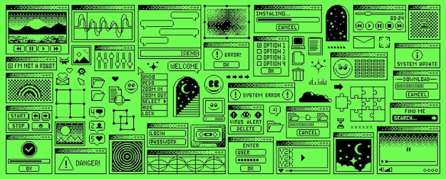 Vector rave y2k página de ventana menú de interfaz de computadora