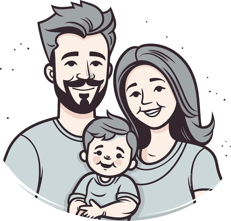 Vector un retrato familiar de un hombre y una mujer con un bebé