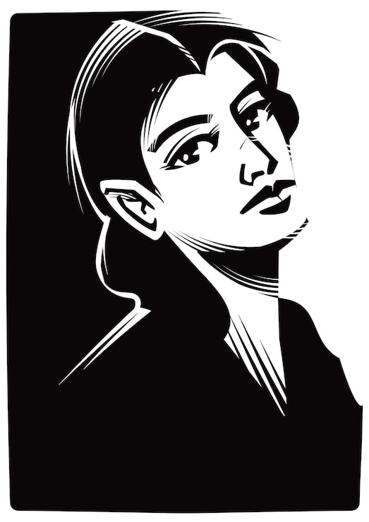 Vector retrato de mujer pensativa estilo xilografía.