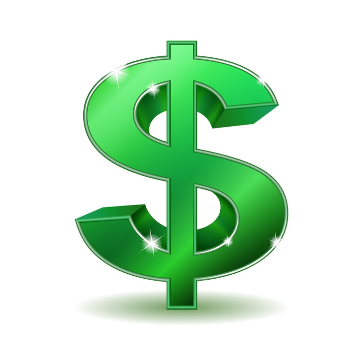 Vector signo de dólar verde sobre fondo blanco.