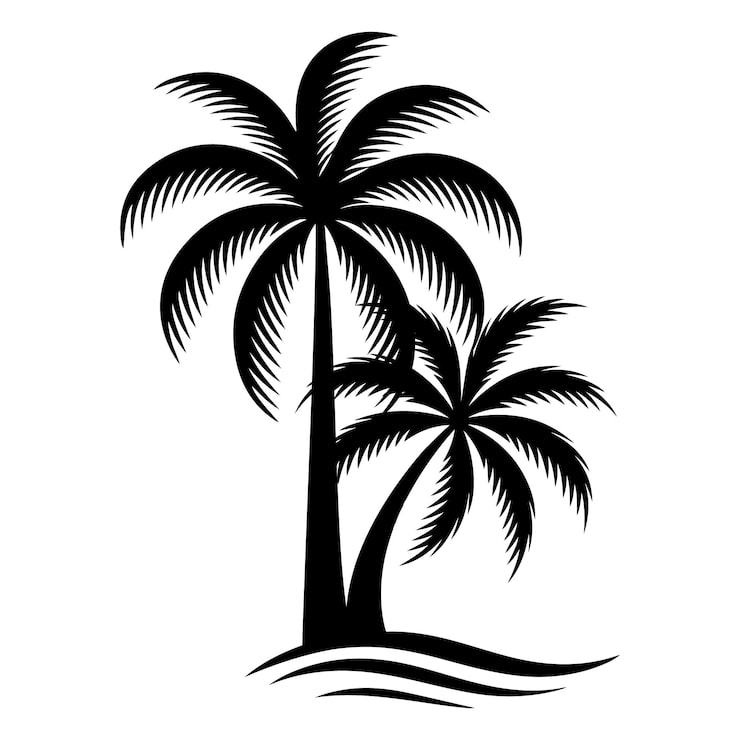 Vector las siluetas negras de las palmeras en la playa