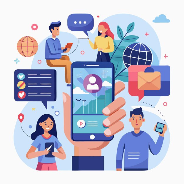 Vector smartphone moderno en la mano para comentar y participar en línea