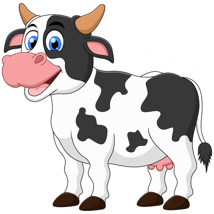 Vector vaca feliz de dibujos animados posando aislada en blanco