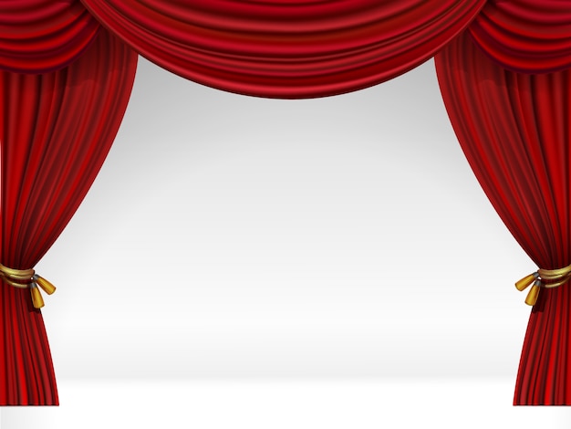 Vector vector de escena blanca con cortinas rojas aisladas