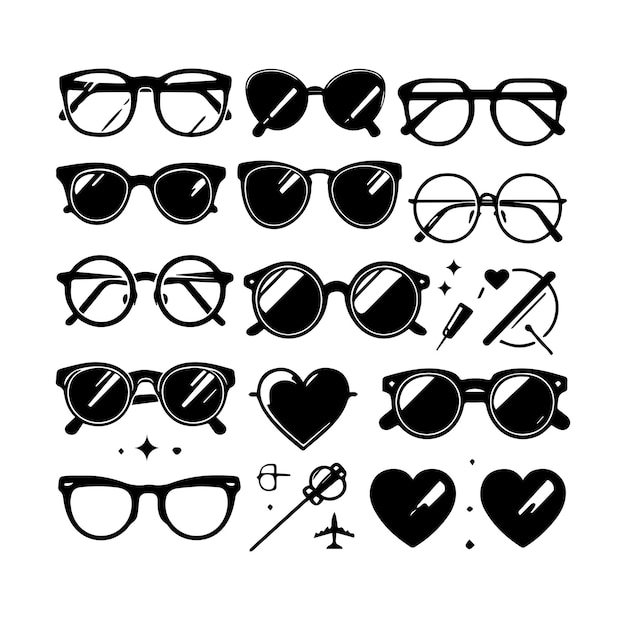 Vector vector de silueta del conjunto de elementos de gafas
