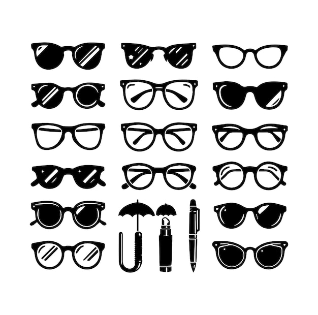 Vector vector de silueta del conjunto de elementos de gafas