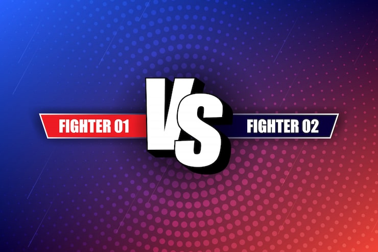 Vector vs versus diseño de cómic azul y rojo. vs pelea de cabecera, duelo de conflicto entre los equipos rojo y azul. competición para combatir a los rivales.
