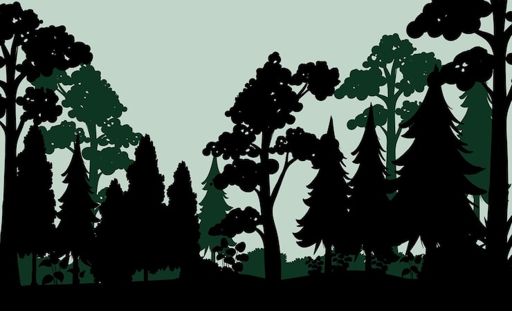 Vector Gratis bayangan siluet dari pemandangan hutan