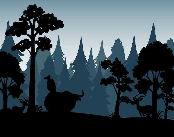 Vector Gratis bayangan siluet dari pemandangan hutan
