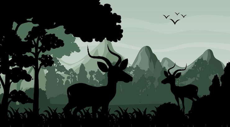 Vector Gratis bayangan siluet dari pemandangan hutan