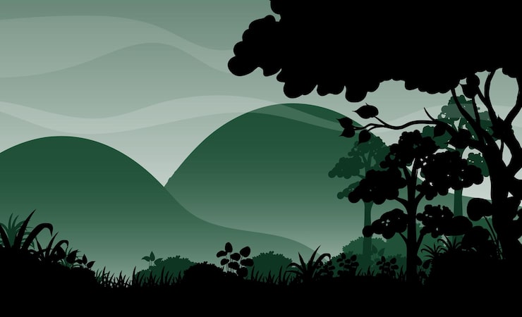 Vector Gratis bayangan siluet dari pemandangan hutan