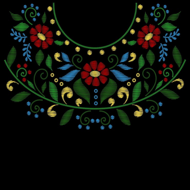 Vector Gratis desain garis bordir leher bunga.
