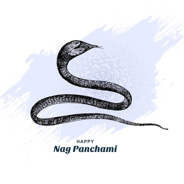 Vector Gratis desain kartu sketsa nag panchami dengan gambar tangan