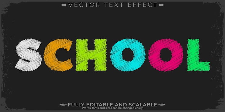 Vector Gratis efek teks yang dapat diedit kapur gaya teks sekolah dan pendidikan yang dapat diedit