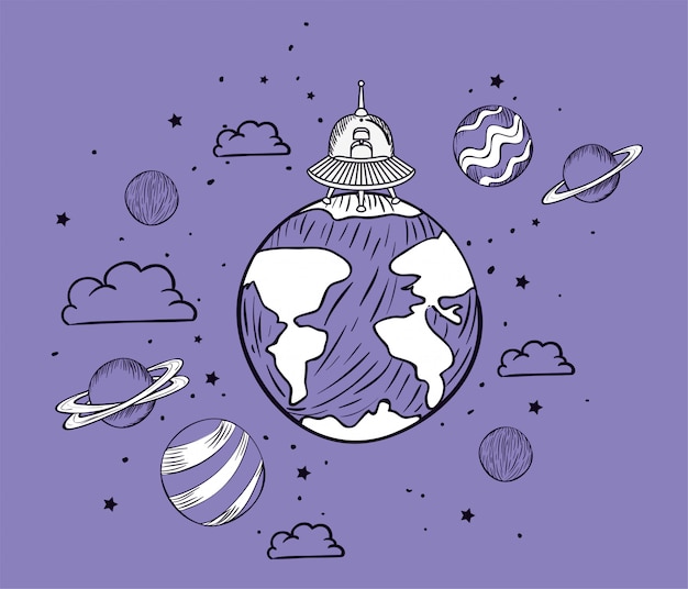Vector Gratis gambar ufo dan planet