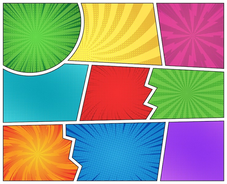 Vector Gratis halaman buku komik dengan sinar halftone radial