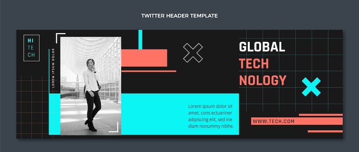 Vector Gratis header twitter teknologi minimalis desain datar
