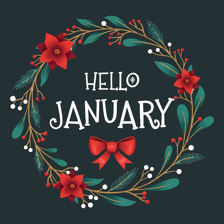 Vector Gratis huruf halo januari datar yang digambar tangan
