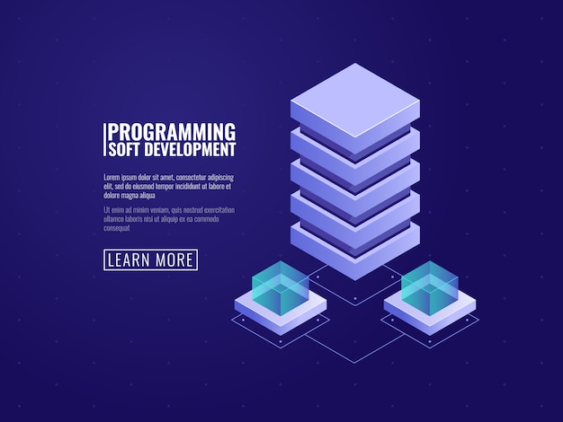 Vector Gratis ikon layanan hosting, ruang server, konsep basis data dan pusat data, penyimpanan cloud