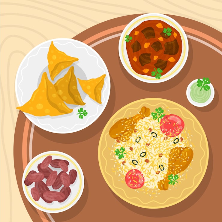 Vector Gratis ilustrasi makanan buka puasa yang digambar tangan