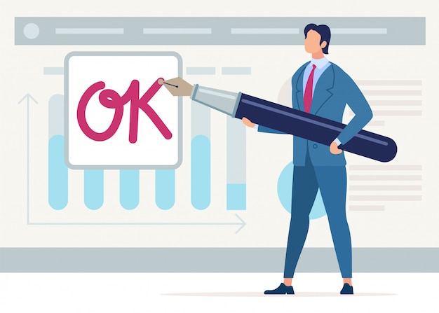 Vector Gratis ilustrasi pria menulis "ok"