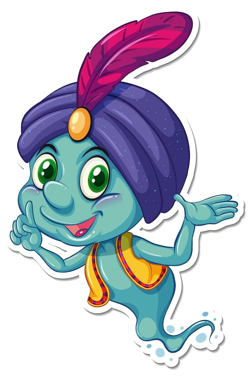 Vector Gratis jin dalam stiker karakter kartun aladdin