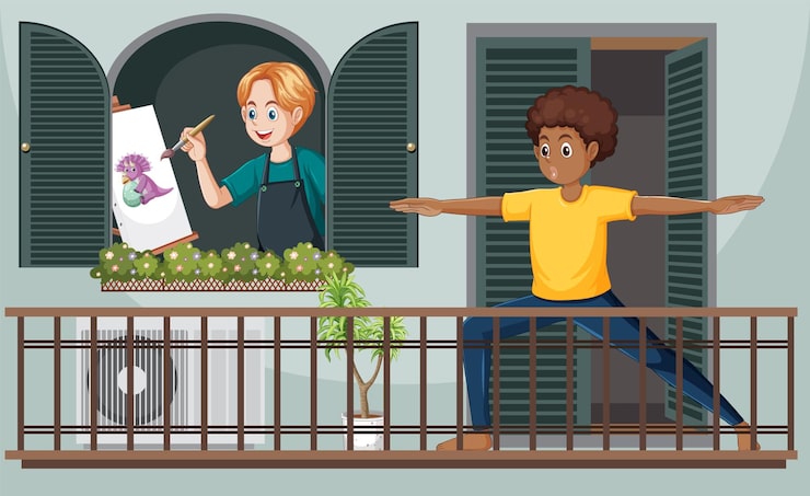 Vector Gratis kegiatan balkon dan kreativitas