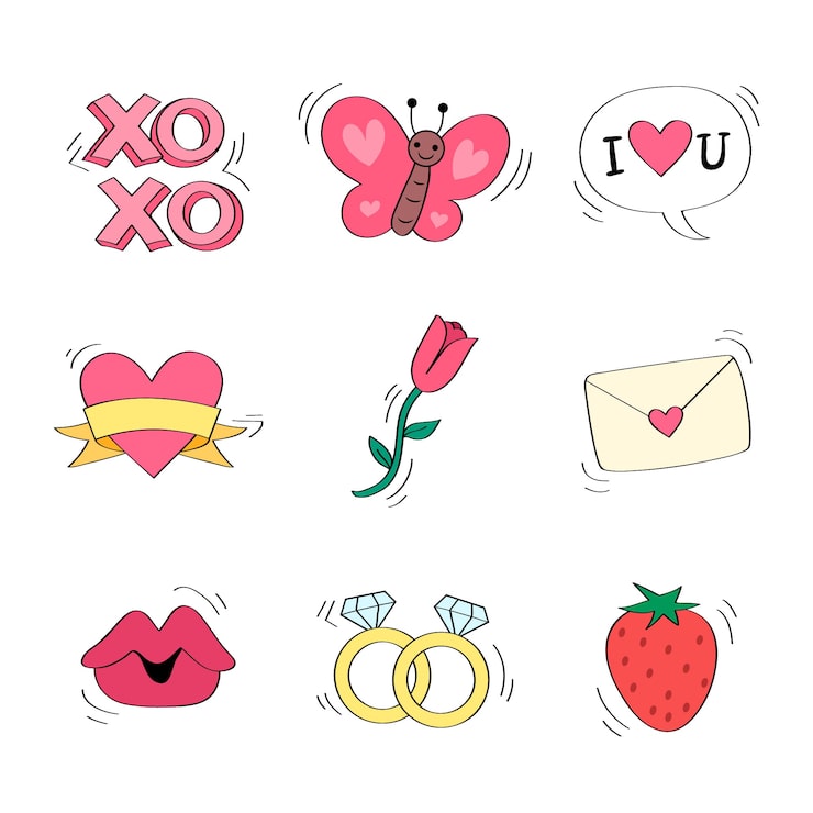 Vector Gratis koleksi elemen hari valentine digambar tangan