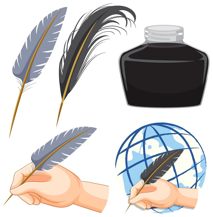 Vector Gratis koleksi pena bulu angsa dan tinta