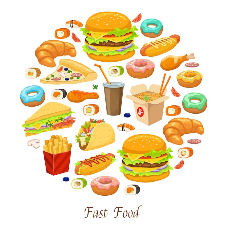 Vector Gratis komposisi bundar makanan cepat saji