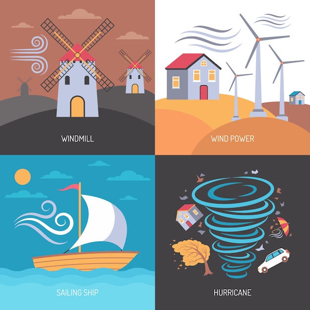 Vector Gratis konsep datar energi angin