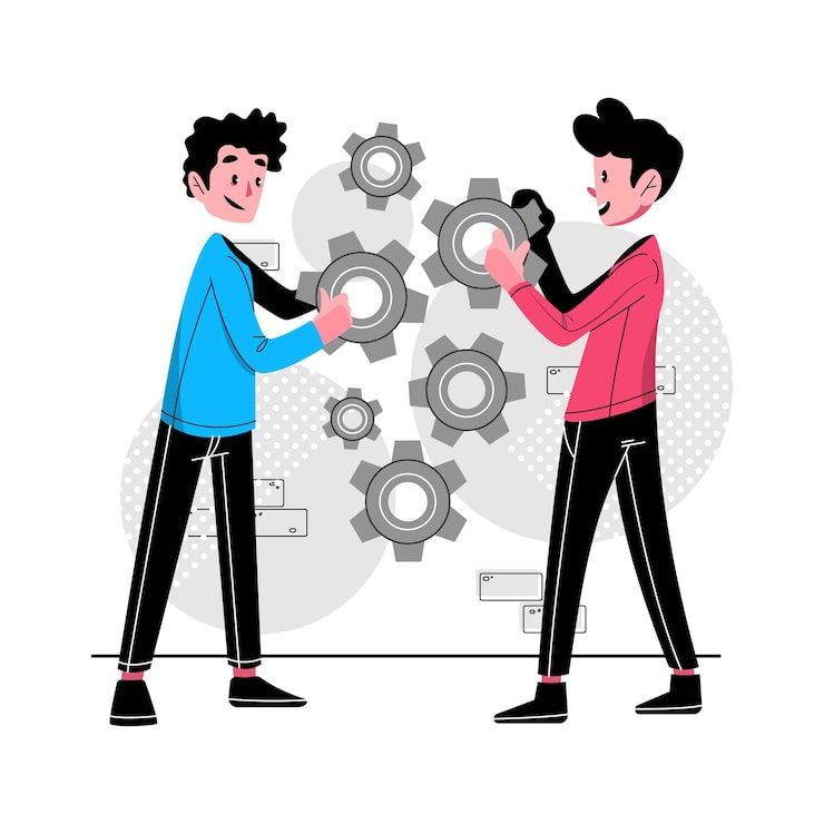 Vector Gratis konsep pemecahan masalah, kerja tim yang sulit merakit strategi solusi bisnis yang efektif