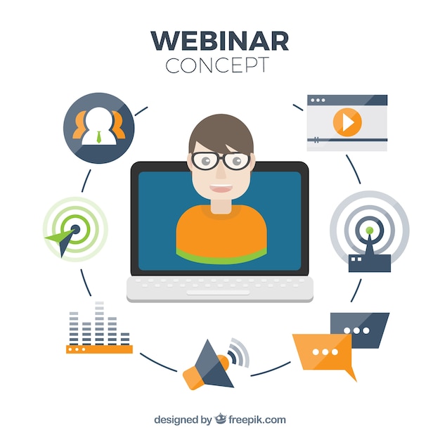 Vector Gratis konsep webinar dengan elemen dan komputer
