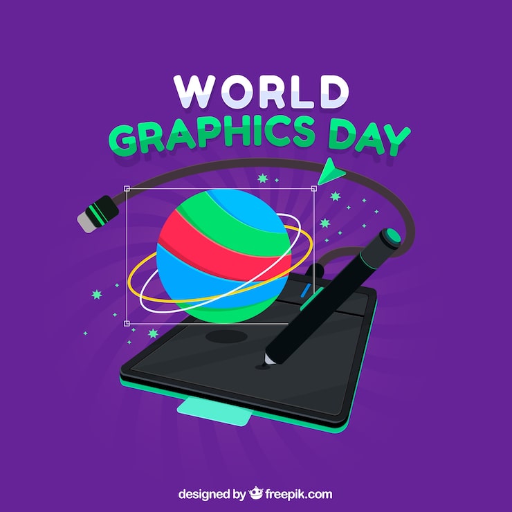 Vector Gratis latar belakang hari grafis dunia dengan tablet