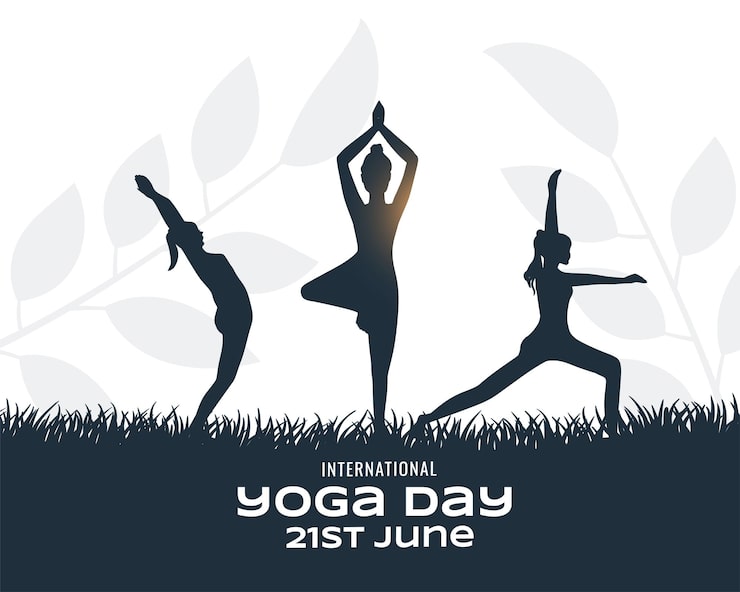 Vector Gratis latar belakang hari yoga dunia modern dengan siluet wanita