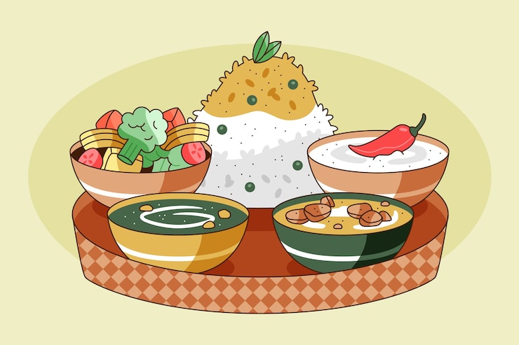 Vector Gratis masakan india lezat yang digambar tangan