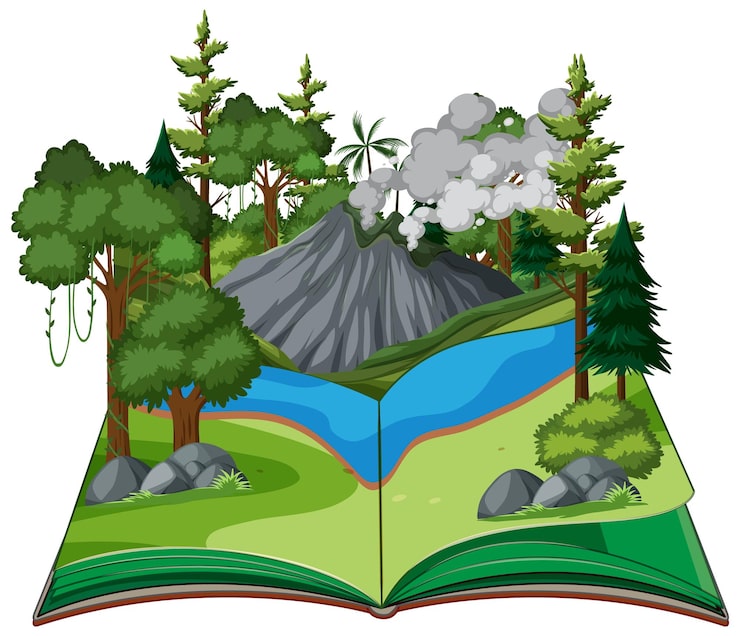 Vector Gratis pemandangan dengan sungai di hutan