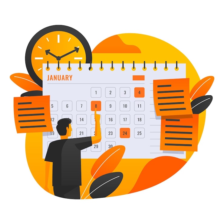 Vector Gratis pemesanan janji temu dengan pria dan kalender