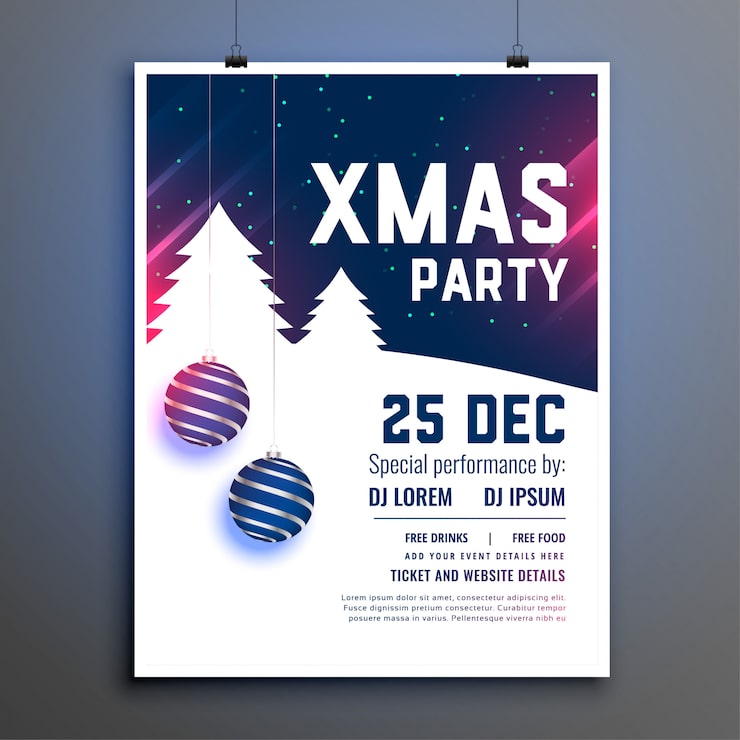 Vector Gratis poster flyer biru indah pesta natal