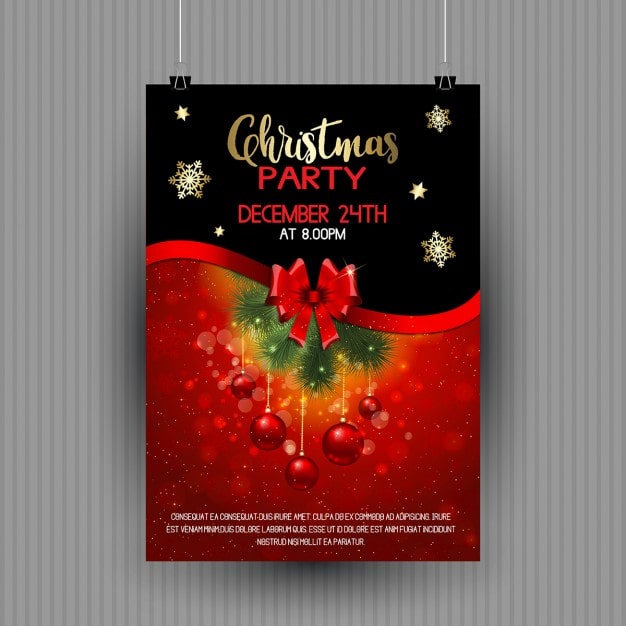 Vector Gratis poster natal dengan bola-bola natal merah