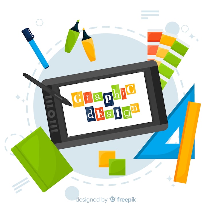 Vector Gratis proses kreatif desain grafis dalam desain datar