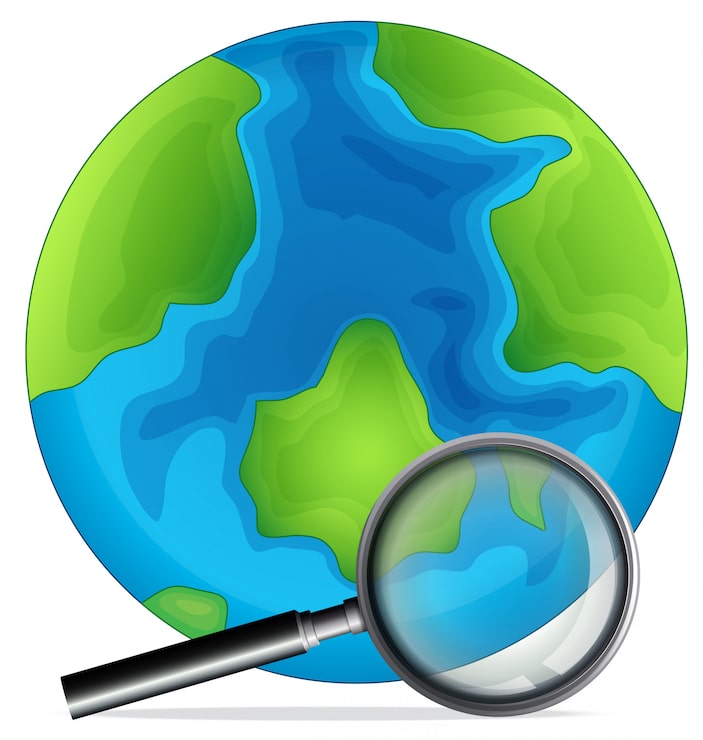 Vector Gratis sebuah globe dan kaca pembesar