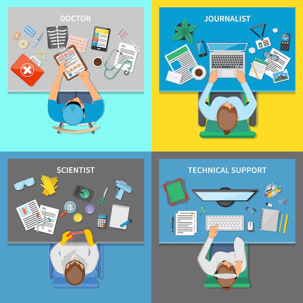 Vector Gratis set konsep desain 2x2 profesi