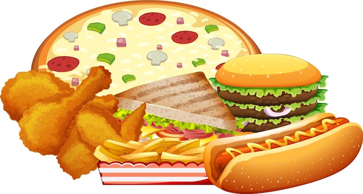 Vector Gratis set makanan cepat saji dengan latar belakang putih