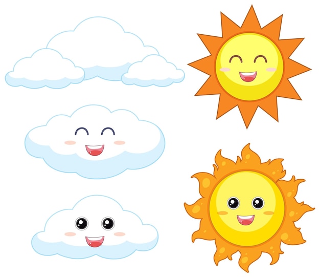 Vector Gratis set matahari dan awan